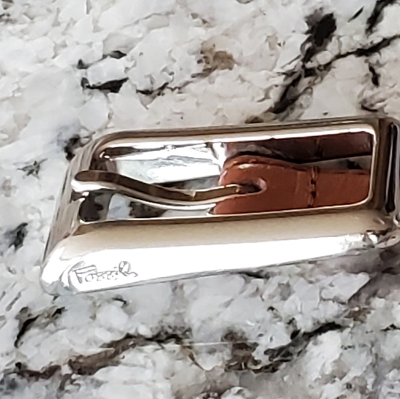 Fossil Timeless Leather Belt, Silver Buckle, Whiskey Brown, Medium, EUC - Picture 6 of 13